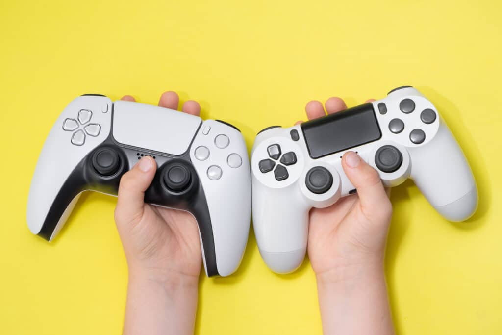 game controllers on a yellow background